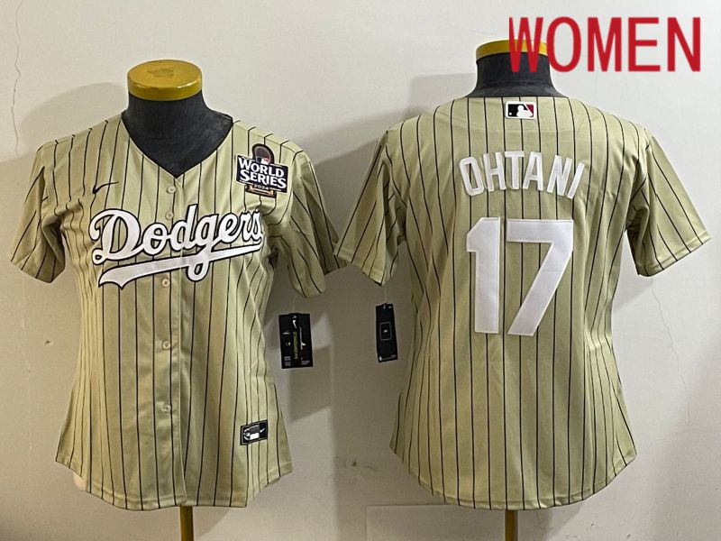 Women Los Angeles Dodgers #17 Ohtani Green Stripe Game 2024 Nike MLB Jersey style 6